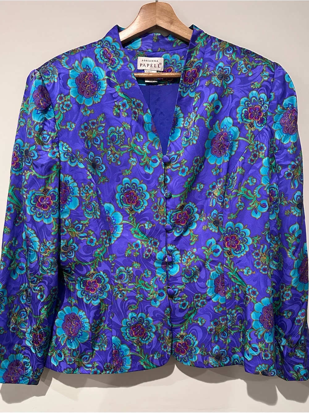 Adrianna Papell Blue and Purple Floral Brocade Jacket - Picture 2 of 6